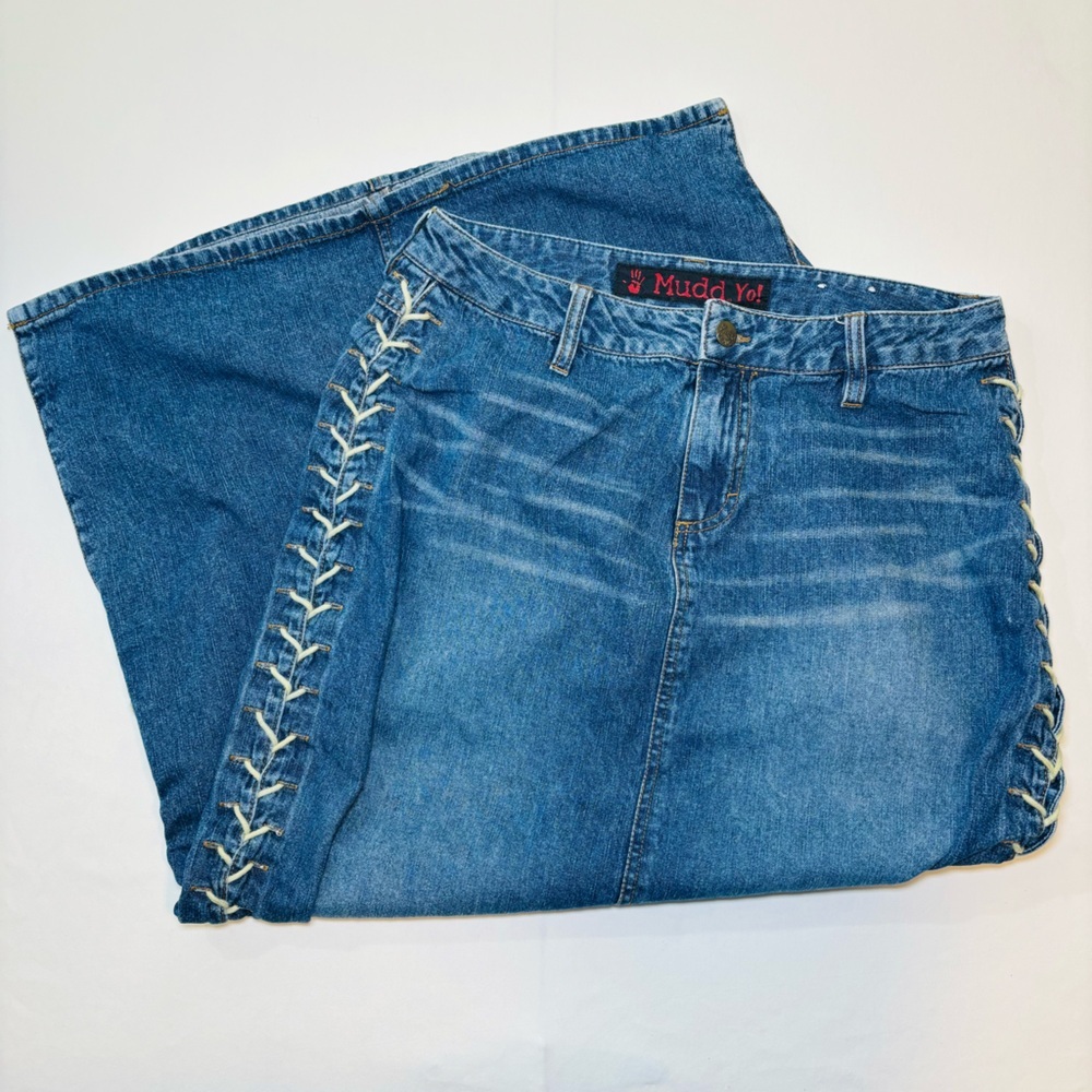 Mudd Y2K Denim Skirt w/ Lace-Up Detail Junior Size 11 / Waist 33 inches